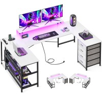 Odk U Shaped Desk With Power Outlets & Led Strip & Monitor Stand, 66