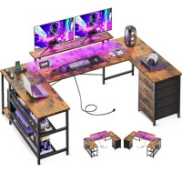 Odk U Shaped Desk With Power Outlets & Led Strip & Monitor Stand, 66