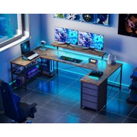 Odk U Shaped Desk With Power Outlets & Led Strip & Monitor Stand, 66