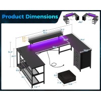 Odk U Shaped Desk With Power Outlets Led Strip Monitor Stand 66 Reversible L Shaped Desk With Drawers And Storage Shelf