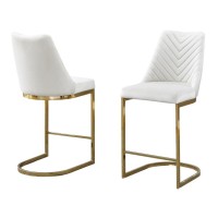 Cream velvet counter height chairs with gold chrome base Set of 2