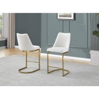 Cream velvet counter height chairs with gold chrome base Set of 2