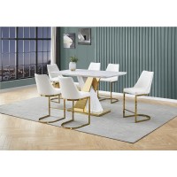 White faux leather counter height chairs with gold chrome base Set of 2