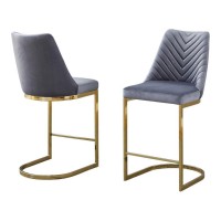 Dark grey counter height chairs with gold chrome base Set of 2