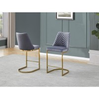 Dark grey counter height chairs with gold chrome base Set of 2