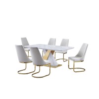 Best Quality Furniture D215-6Sc177 Dining Set, White/Cream/Gold