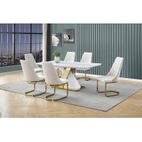 Best Quality Furniture D215-6Sc177 Dining Set, White/Cream/Gold