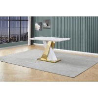 White faux marble with gold color crossed base counter height dining table