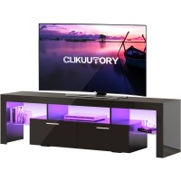 Clikuutory Modern Led 70 Inch Long Tv Stand With Storage Drawer For 50 55 60 65 70 75 80 Inch Tvs, Black Wood Tv Console With High Glossy Entertainment Center For Gaming, Living Room, Bedroom