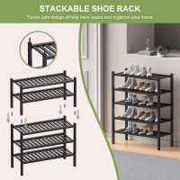 Romguar Craft 2 Tier Thick Bamboo Shoe Rack For Closet Free Standing Wood Shoe Shelf For Entryway Small Space Stackable 27X1