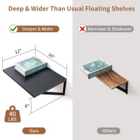 Axeman Deep Floating Shelves 16W X 12D Black Floating Shelves For Wall Wood Wall Shelves Set Of 2 Large Floating Shelves Blac