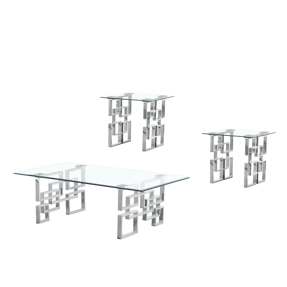 Best Quality Furniture Ct233-4-4 Coffee Table Set, Silver