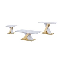 Best Quality Furniture Ct297-8-9 Coffee Table Set, White/Gold