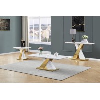 Best Quality Furniture Ct297-8-9 Coffee Table Set, White/Gold