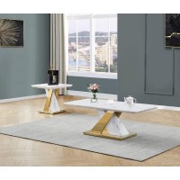 Best Quality Furniture Ct297-8 Coffee Table Set, White/Gold