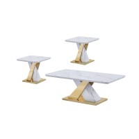 Best Quality Furniture Ct297-8-8 Coffee Table Set, White/Gold