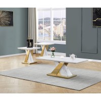 Best Quality Furniture Ct297-8-8 Coffee Table Set, White/Gold
