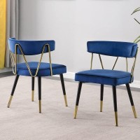 Best Master Furniture Meyer Velvet Side Chair With Gold Accents (Set Of 2) Blue/Gold