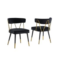 Aireys Black Velvet Armless Chair with Gold Accents Set of 2