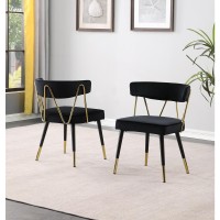 Aireys Black Velvet Armless Chair with Gold Accents Set of 2