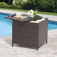 Verano Garden Outdoor Wicker Side Table  Small Storage Rattan Wicker End Table  Square Resin Coffee Table For Garden Porch Deck Living Room Backyard (Brown)