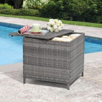 Verano Garden Outdoor Wicker Side Table  Small Storage Rattan Wicker End Table  Square Resin Coffee Table For Garden Porch Deck Living Room Backyard (Gray)