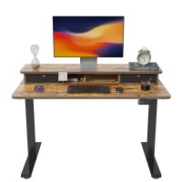 Fezibo 40 X 24 Inch Height Adjustable Electric Standing Desk With Double Drawer Stand Up Desk With Storage Shelf Sit Stand Des