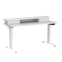 Fezibo 48 X 24 Inch Height Adjustable Electric Standing Desk With Double Drawer, Stand Up Desk With Storage Shelf, Sit Stand Desk, White
