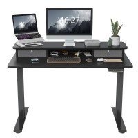Fezibo 48 X 24 Inch Height Adjustable Electric Standing Desk With Double Drawer, Stand Up Desk With Storage Shelf, Sit Stand Desk, Maple