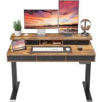 Fezibo Height Adjustable Electric Standing Desk With 5 Drawers, 48 X 24 Inch Table With Storage Shelf, Sit Stand Desk Black Frame/Rustic Brown Top, 48 Inch