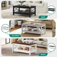 Yitahome Coffee Table For Living Room,Modern Farmhouse Coffee Table With Storage,2-Tier Center Table For Living Room Wood Living Room Table Accent Cocktail With Sturdy Frame,Grey Wash