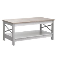 Yitahome Coffee Table For Living Room,Modern Farmhouse Coffee Table With Storage,2-Tier Center Table For Living Room Wood Living Room Table Accent Cocktail With Sturdy Frame,Grey Wash