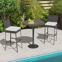 Tangkula Set Of 2 Patio Wicker Barstools, Outdoor Bar Height Chair W/Soft Seat Cushion & Cozy Footrest, Heavy-Duty Metal Frame, 400 Lbs Max Load, Mix Brown Rattan Bar Chair For Backyard, Balcony