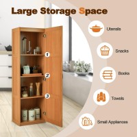 Giantex Kitchen Pantry, Tall Storage Cabinet Single Door, 4-Tier Floor Storage Cabinet For Bathroom, Living Room, 18