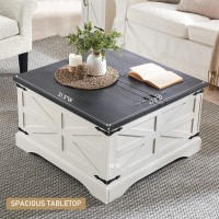 JXQTLINGMU Farmhouse Coffee Table, Square Wood Center Table with Large Hidden Storage Compartment for Living Room, Rustic Cocktail Table with Hinged Lift Top for Home, White