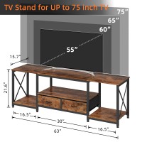 Gyiiyuo Tv Stand With Fabric Drawers For 65 70 75 Inches Tv Entertainment Center And Industrial Tv Console Table With Open Sto