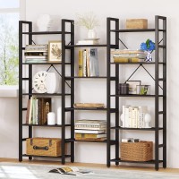 Oneinmil Triple Wide 5-Shelf Corner Bookcase Industrial Vintage Wood Style Large Open Bookshelves For Home&Office, Rustic Brown (Black, 5 Tier)