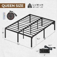 Rolanstar Bed Frame With Usb Charging Station, Queen Bed Frame With Led Lights, Platform Bed Frame With Heavy Duty Steel Slats, 18