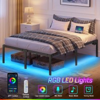 Rolanstar Bed Frame With Usb Charging Station, Queen Bed Frame With Led Lights, Platform Bed Frame With Heavy Duty Steel Slats, 18