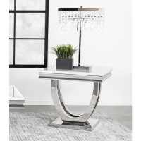 Spacious tabletop keeps lamps and essentials close by in a living room seating areaA faux marble design comes through in the white engineered stone tabletop, creating a clean contemporary flairAn open pedestal base with a flush bottom offers sweeping eleg