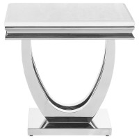 Spacious tabletop keeps lamps and essentials close by in a living room seating areaA faux marble design comes through in the white engineered stone tabletop, creating a clean contemporary flairAn open pedestal base with a flush bottom offers sweeping eleg