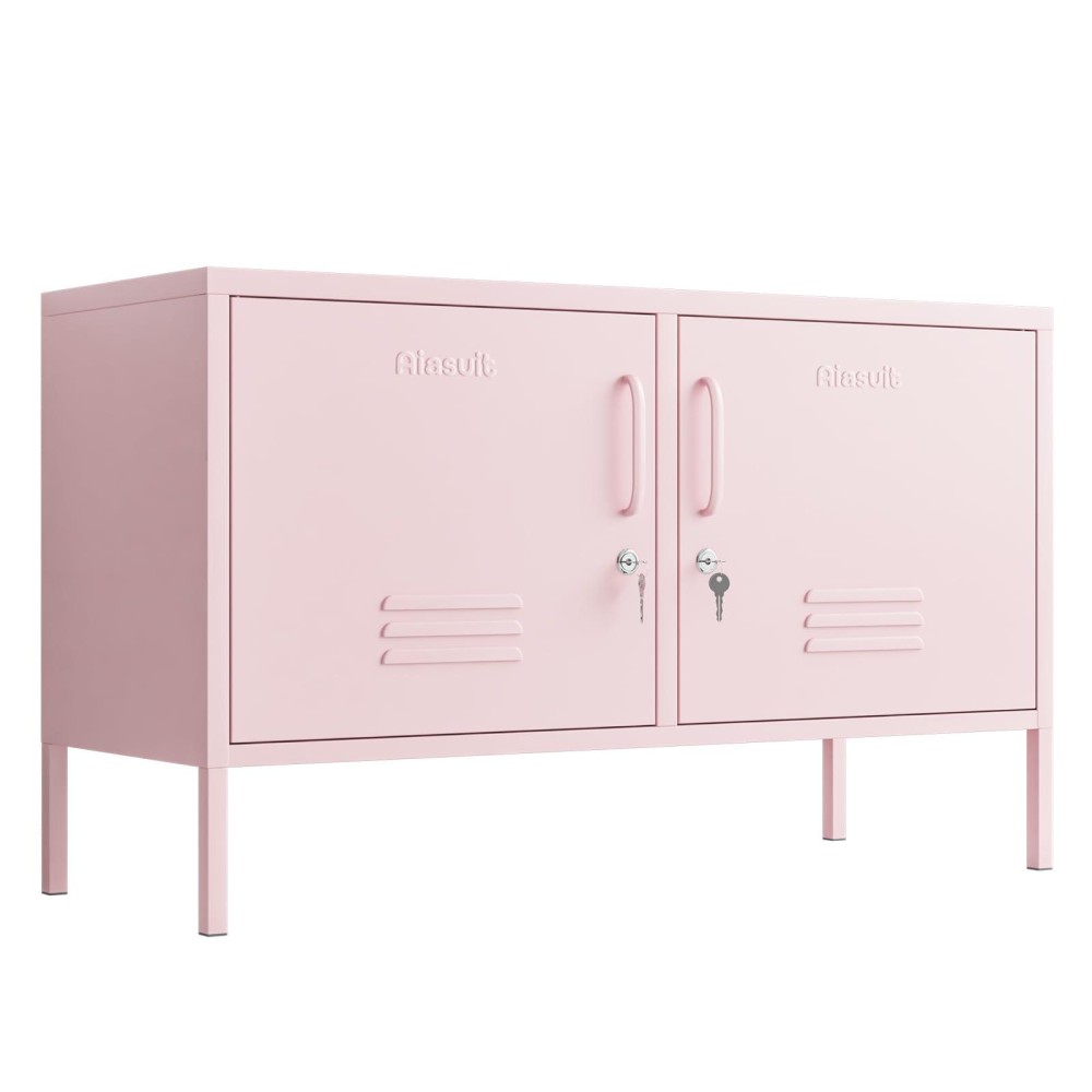 Aiasuit Tv Stand Multifunctional Metal Storage Cabinet 2-Tier Shelf Thick Plate Material Support Sturdy Metal Sideboard Adjustable Storage Cabinet Pink Size: 23.62?? X 39.37?? X 14.96??