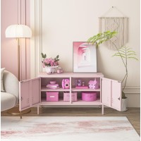 Aiasuit Tv Stand Multifunctional Metal Storage Cabinet 2-Tier Shelf Thick Plate Material Support Sturdy Metal Sideboard Adjustable Storage Cabinet Pink Size: 23.62?? X 39.37?? X 14.96??