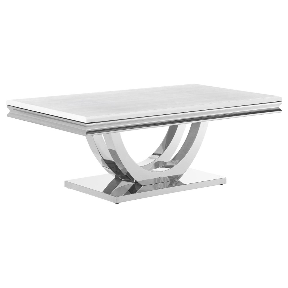 Kerwin Ubase Rectangle Coffee Table White and Chrome