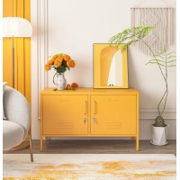 Aiasuit Metal Storage Cabinet Adjustable Shelf Storage Cabinet Laundry Room Or Utility Room Storage Cabinet 2 Tiers Large Space For Books Clothes Yellow Size: 23.62?? X 39.37?? X 14.96??