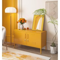 Aiasuit Metal Storage Cabinet Adjustable Shelf Storage Cabinet Laundry Room Or Utility Room Storage Cabinet 2 Tiers Large Space For Books Clothes Yellow Size: 23.62?? X 39.37?? X 14.96??