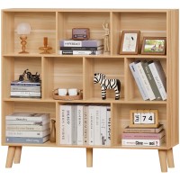 Leyaoyao 10 Cube Bookshelf 3 Tier Modern Wide Bookcase With Legs Midcentury Wood Bookshelves Storage Natural Large Book Case Fr