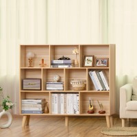 Leyaoyao 10 Cube Bookshelf 3 Tier Modern Wide Bookcase With Legs Midcentury Wood Bookshelves Storage Natural Large Book Case Fr