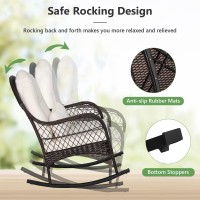 Oralner Patio Wicker Rocking Chair, Outdoor Pe Rattan Rocker With Seat And Back Cushion, Waist Pillow, Armrests, Garden Chair For Porch, Backyard, Poolside, Deck (2, Off White)