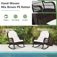 Oralner Patio Wicker Rocking Chair, Outdoor Pe Rattan Rocker With Seat And Back Cushion, Waist Pillow, Armrests, Garden Chair For Porch, Backyard, Poolside, Deck (2, Off White)